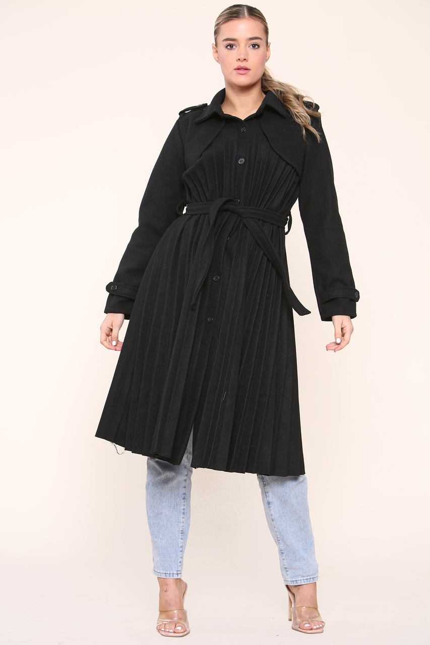 Black Pleated Trench Coat