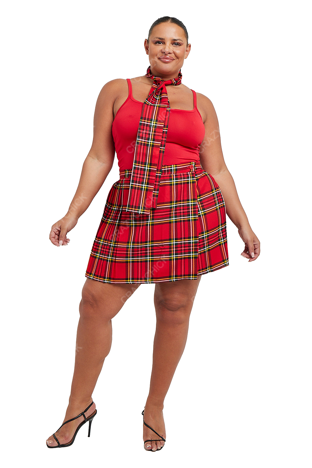 Crazy Chick Adult Plus Size  Red Wrap Over Tartan Skirt (18 Inches)