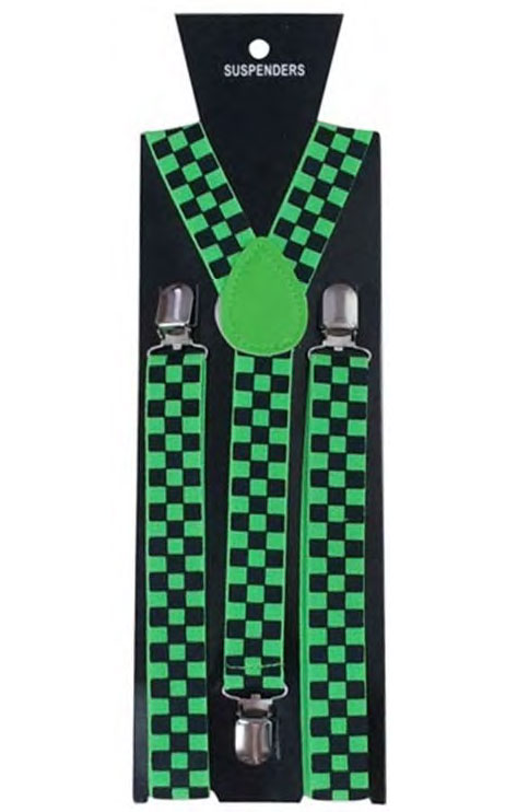 Wickedfun Police Black/Green Checkered Printed Braces (2.5 cm)