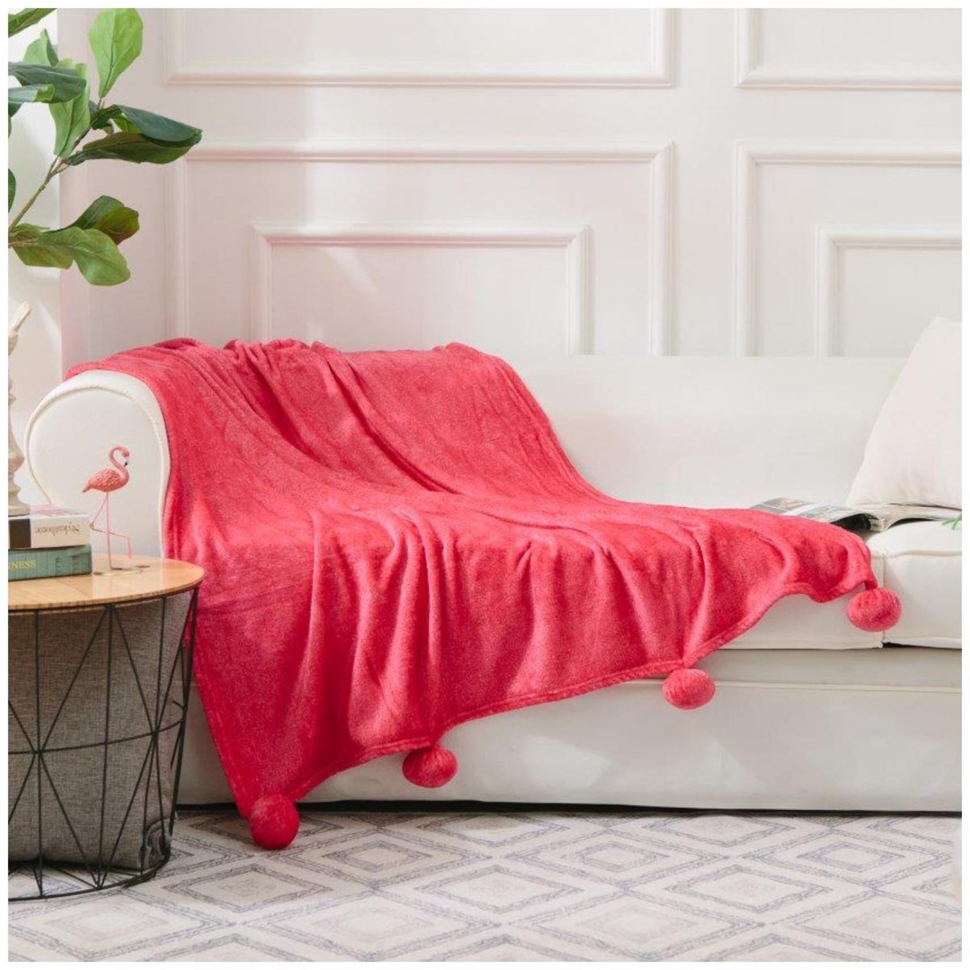 Pom Pom Throw Printed Red