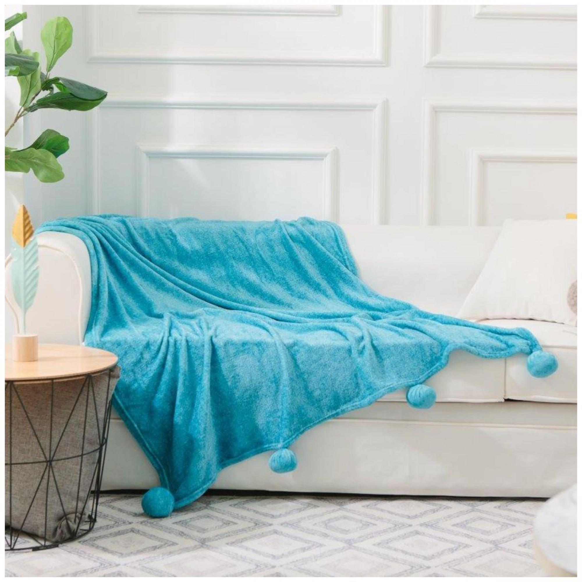 Pom Pom Throw Printed Teal