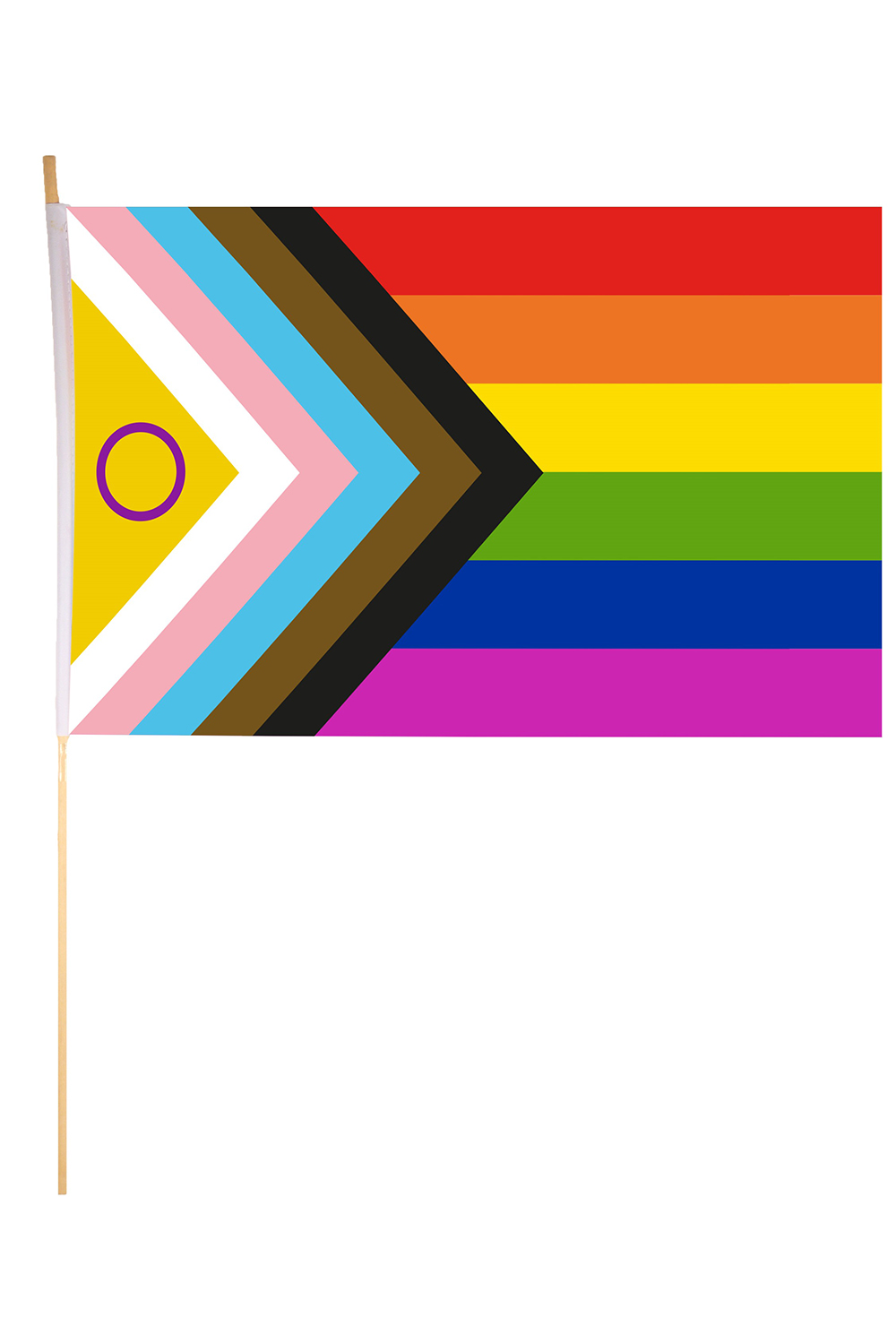 Pride Intersex Progress Hand Flag with Wooden Stick 45x30cm