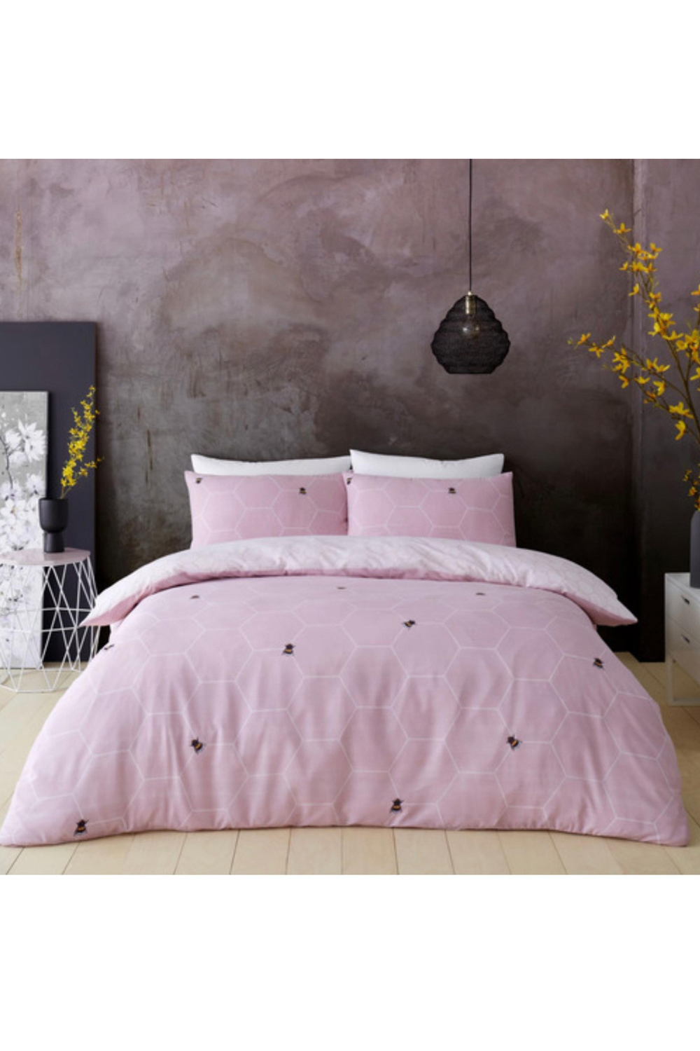 Printed Duvet Set Bee Happy Blush Pink