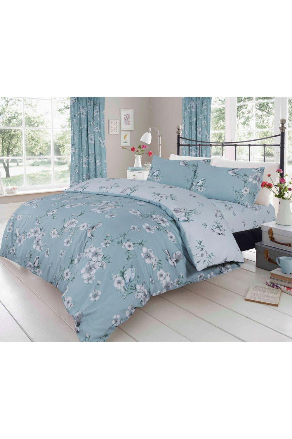 Printed Duvet Set Birdie Blossom Duck Green