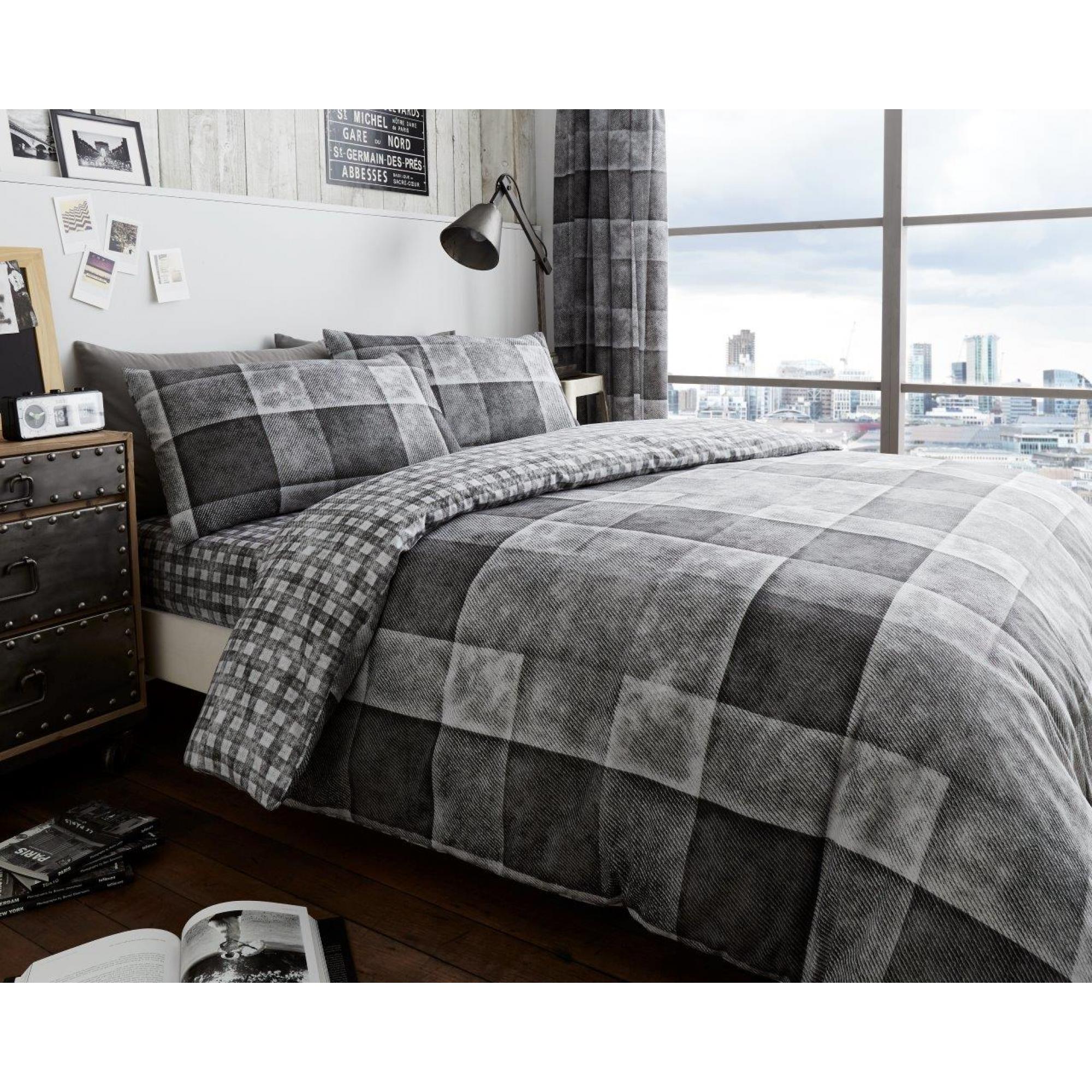 PRINTED DUVET SET DENIM CHECK GREY