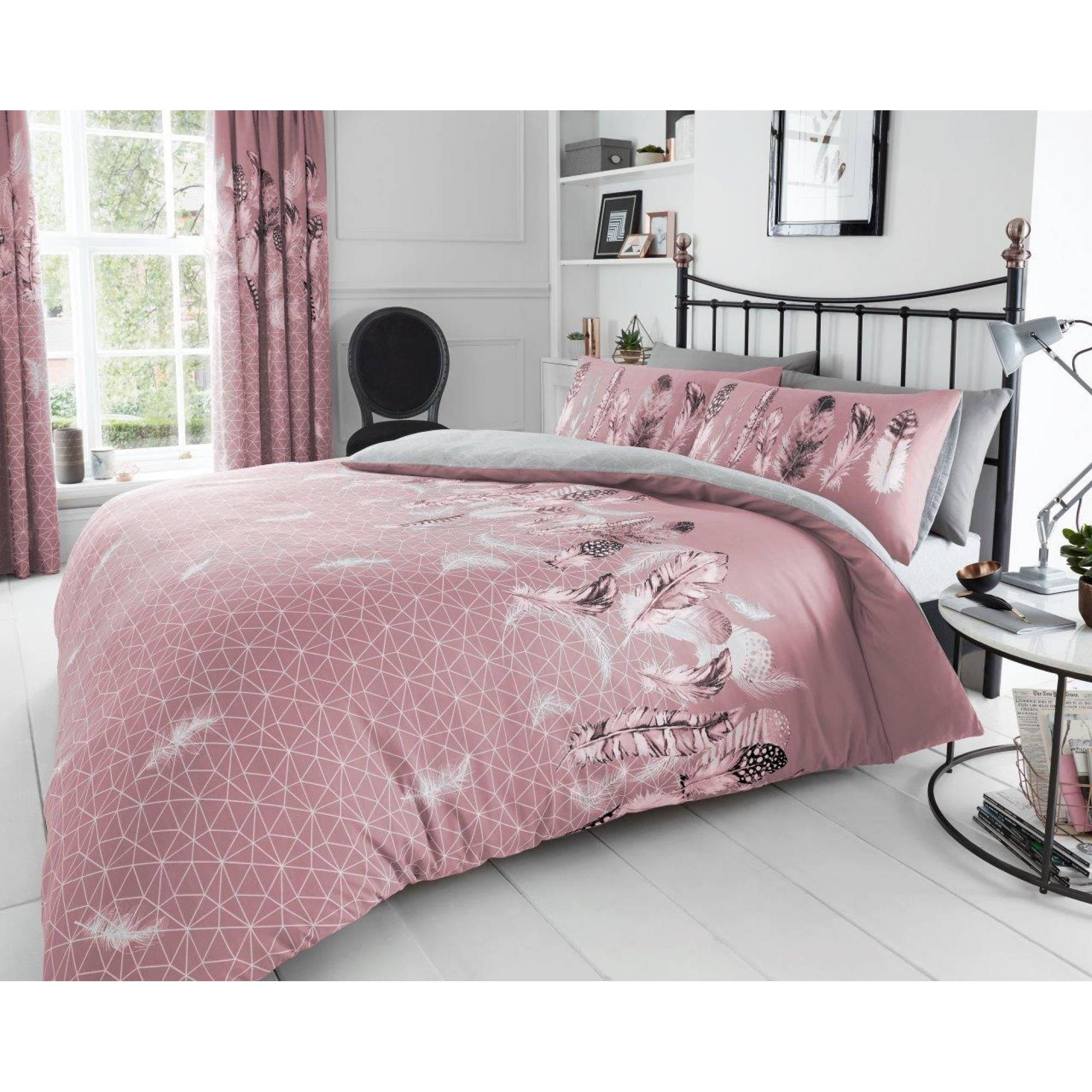 PRINTED DUVET SET FEATHERS PINK