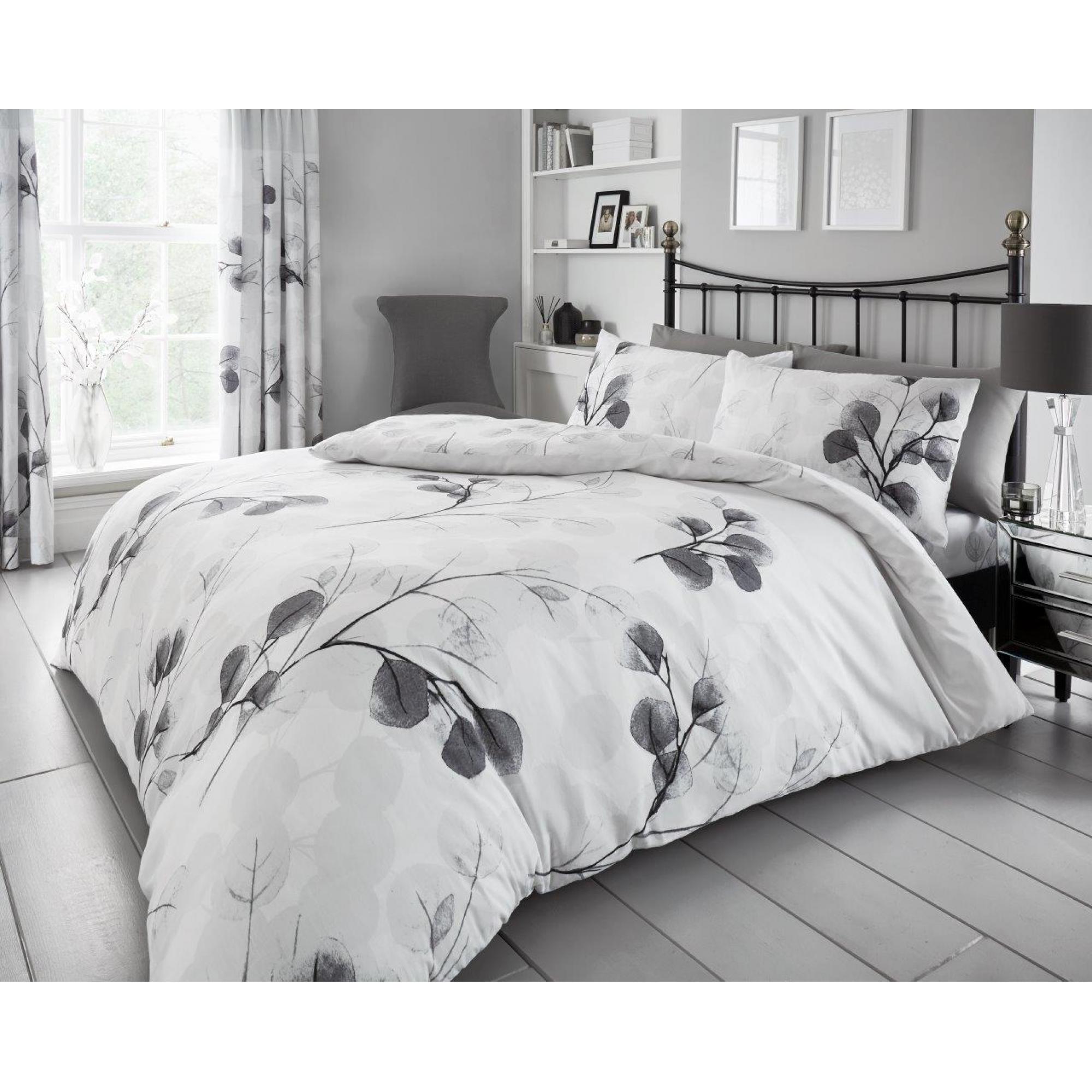 PRINTED DUVET SET HONESTY LEAF GREY