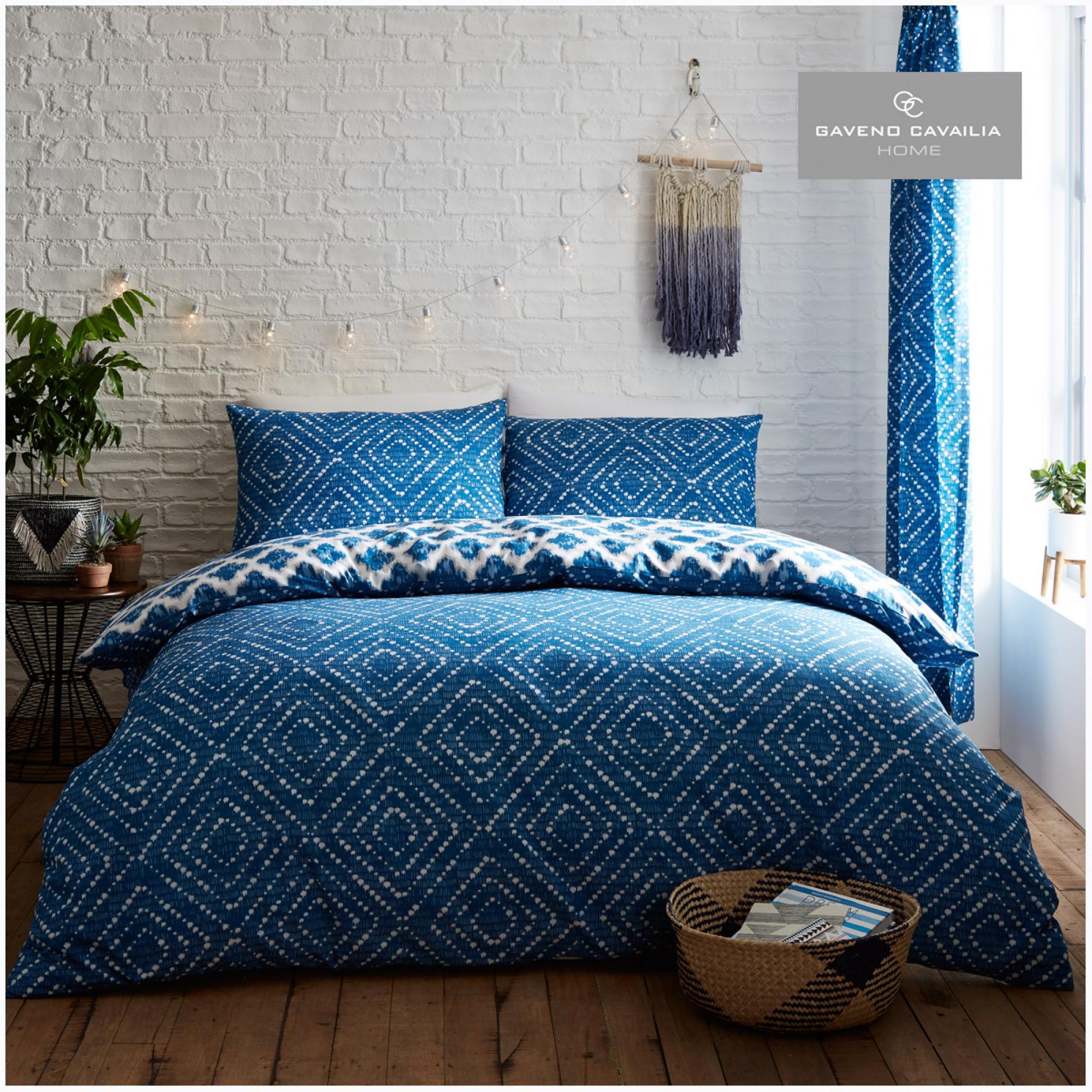 PRINTED DUVET SET INDIGO DIAMOND BLUE