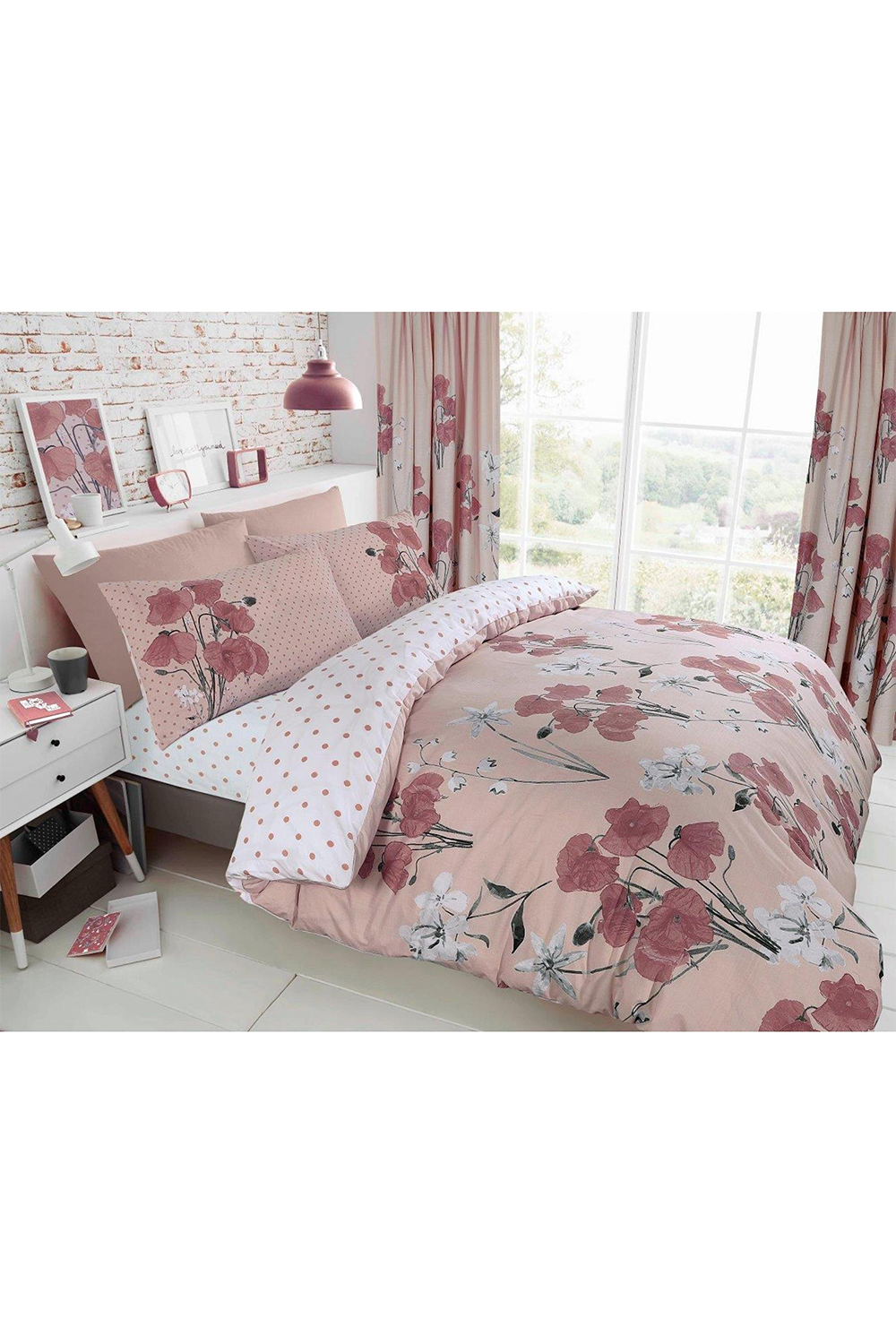 Printed Duvet Set Poppy Blush Pink