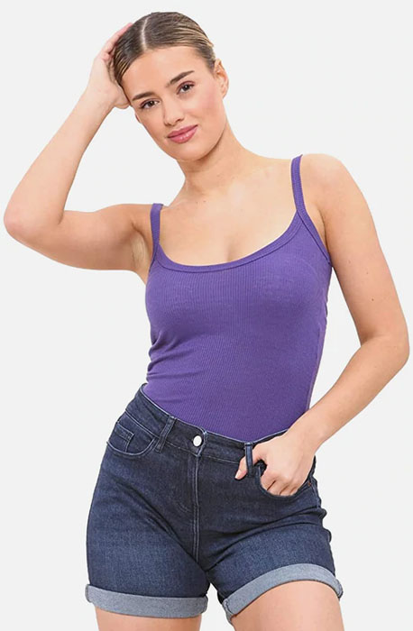 Purple Women Cotton Summer Ribbed Vest