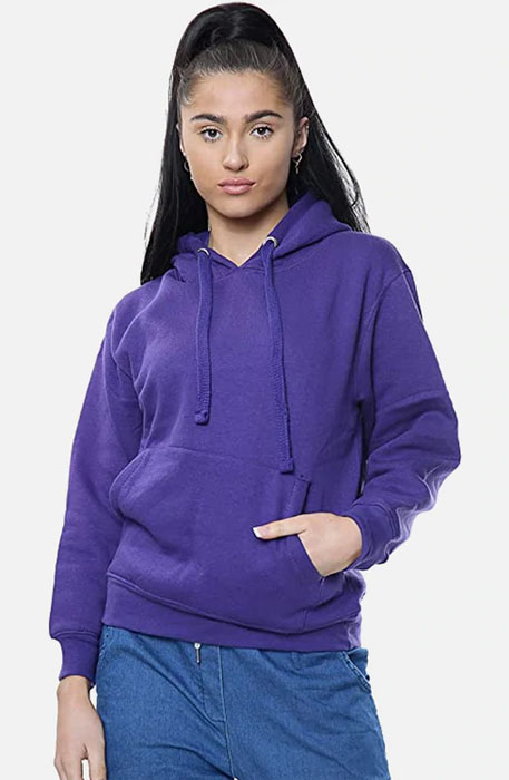 Purple Women Plain Pullover Fleece Hoodie