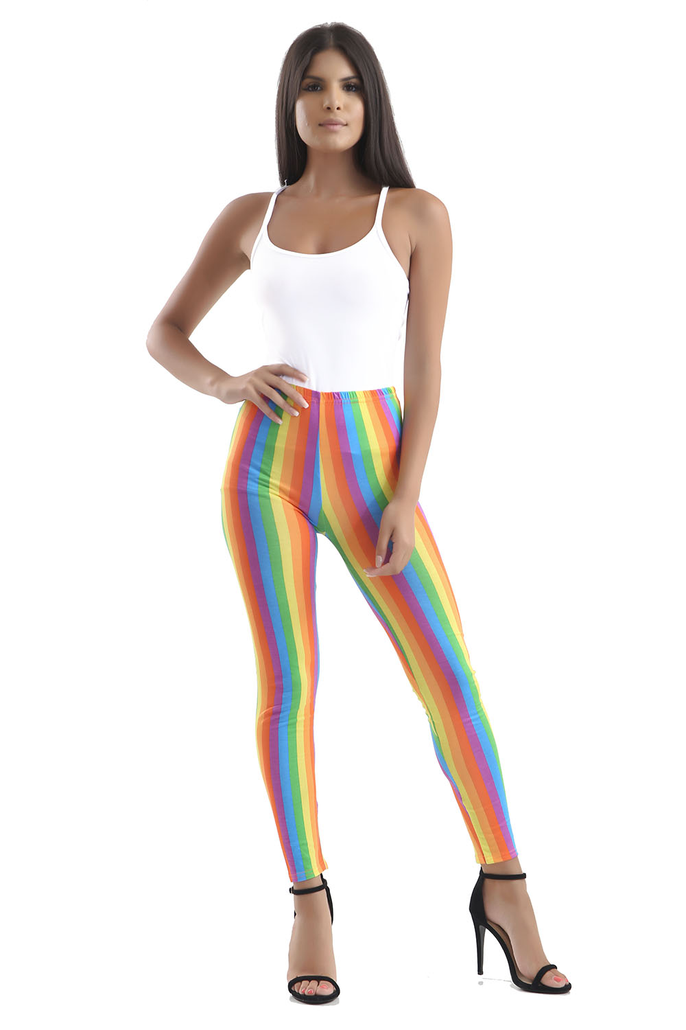 Wickedfun Adult Microfibre Rainbow Stripes Full Length Comfortable Leggings