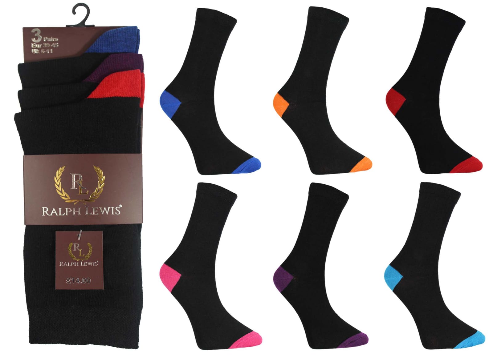 Men's Active Star Assorted Colour Heel and Toe Cotton Socks (12 Pairs)