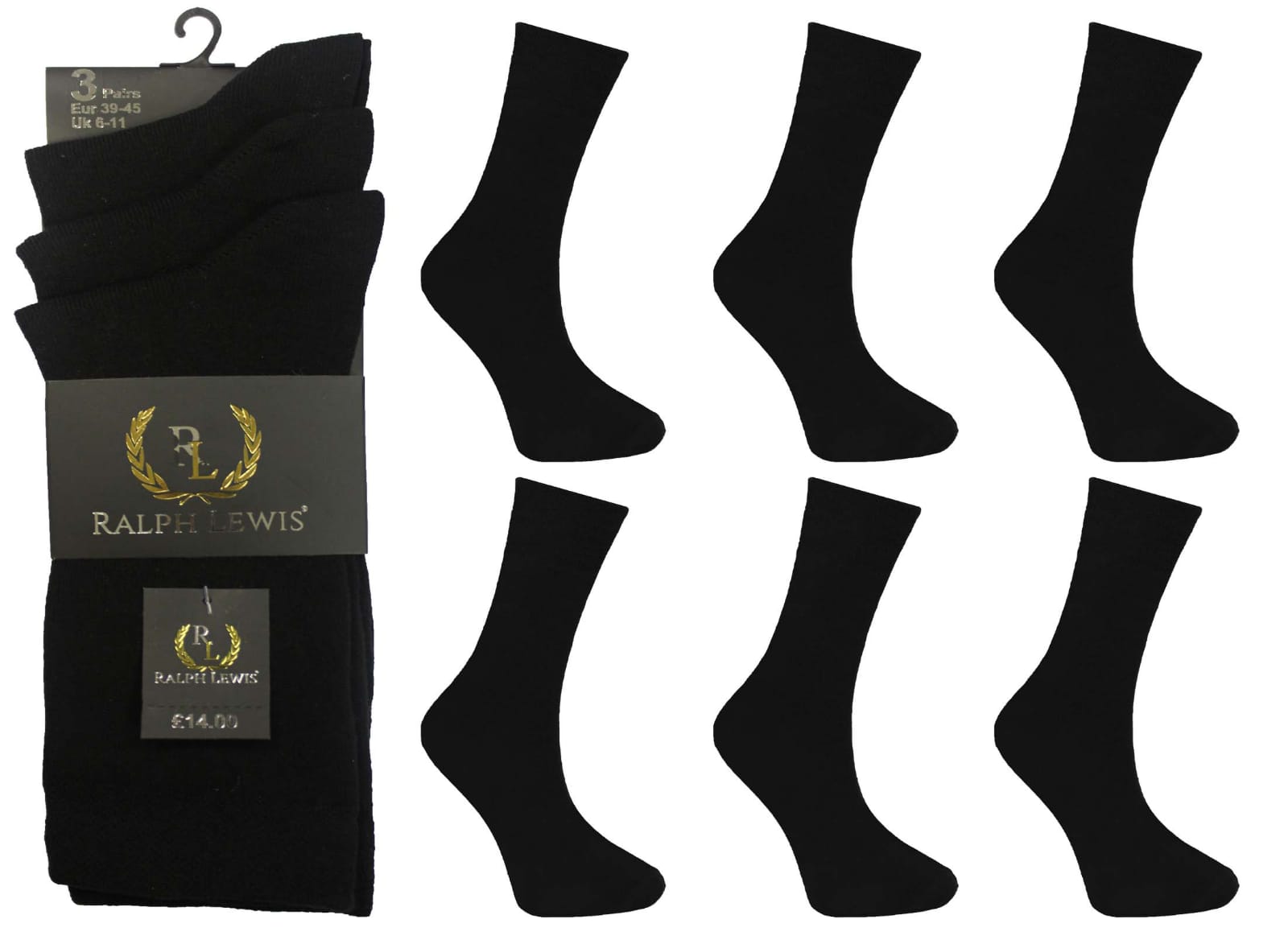 Men's Active Star Plain Black Cotton Socks (12 Pairs)