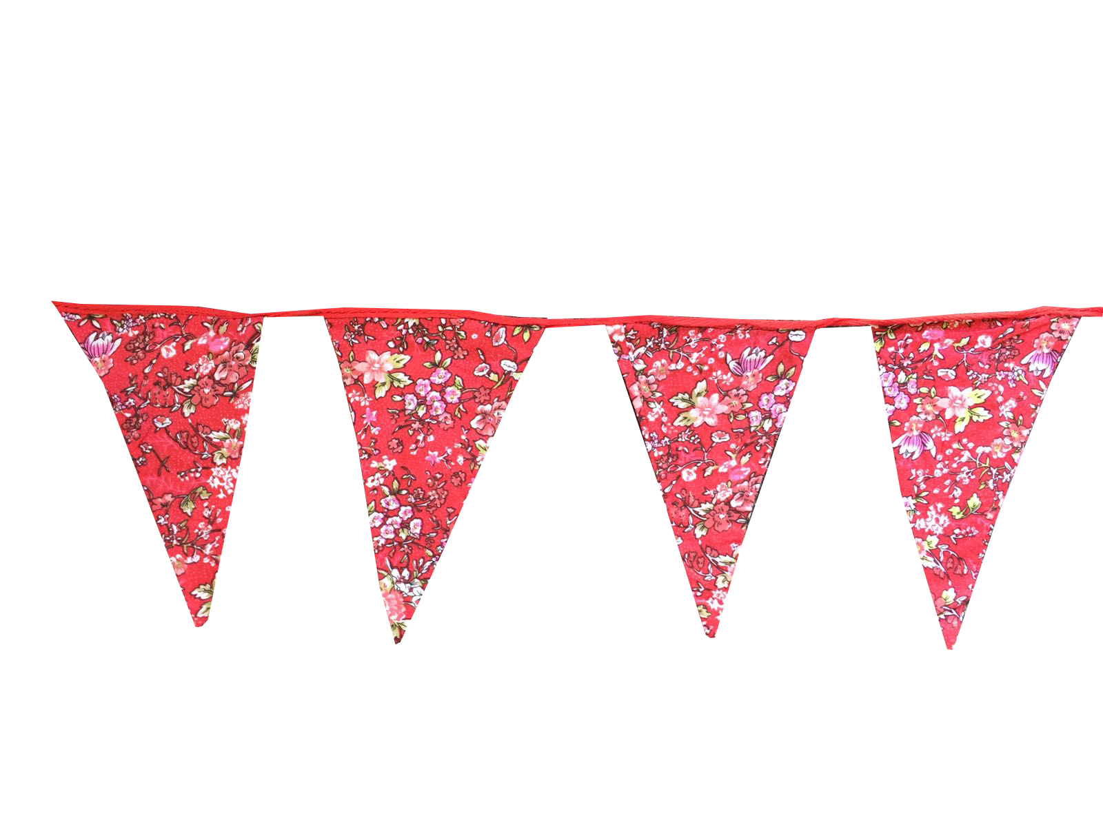 Red Flowery Bunting Flags w/ Red Lace