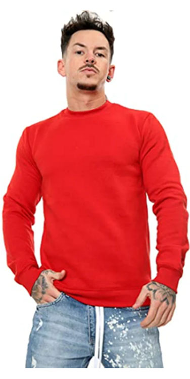 Red Men Plain Round Neck Full Sleeve Sweatshirt