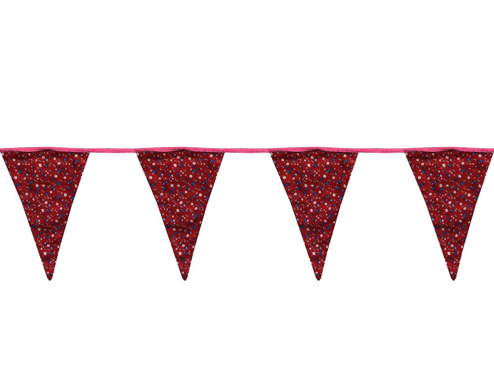 Red mini Flower Shapes Bunting Flags w/ Pink Lace