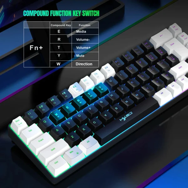 RGB Mechanical Gaming Keyboard White-Black 68 Key Red-Switch ABS Caps Wired Membrane Gaming Office