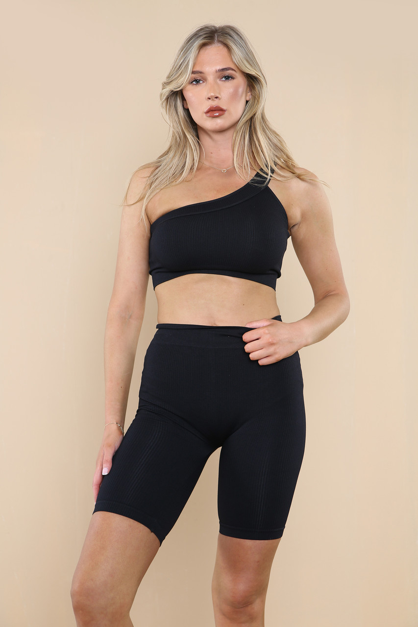 Ribbed Seamless One shoulder Cycling CoOrd Set
