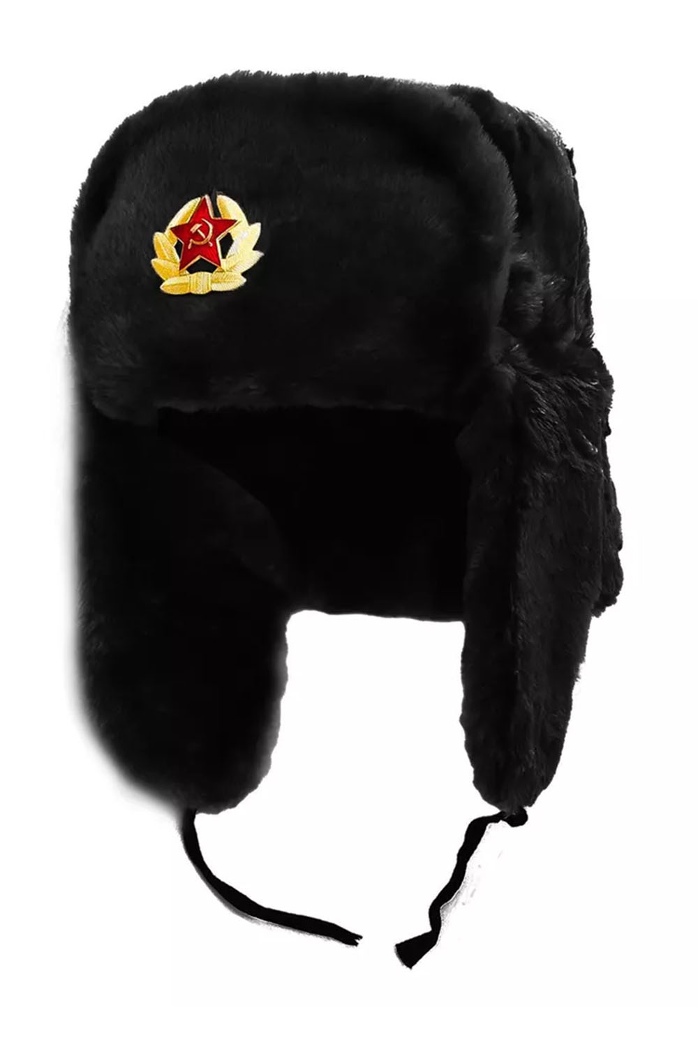 Russian Black Soviet Army Ushanka Headwear with Badge