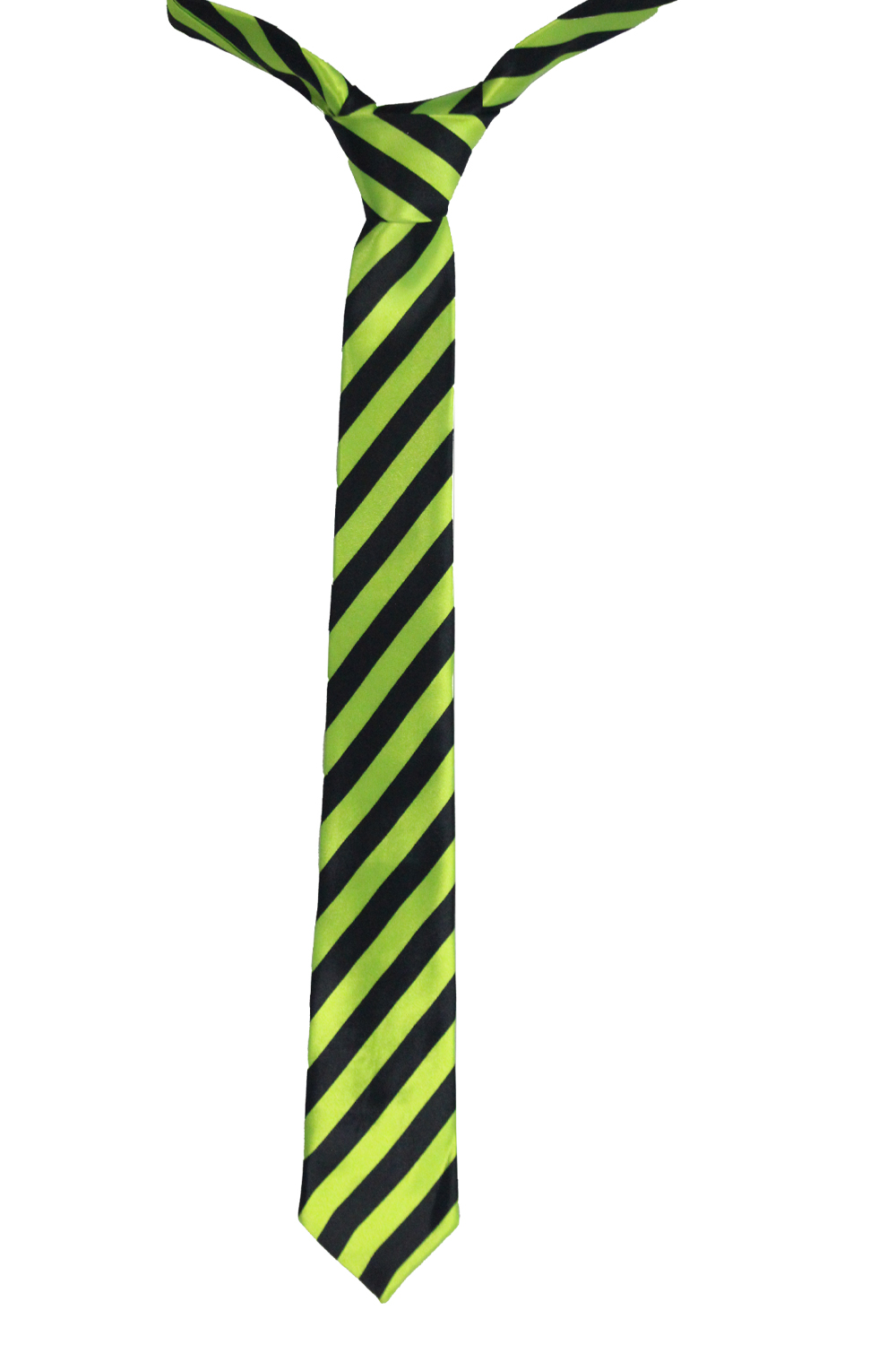 Satin Black Green Striped Neck Tie
