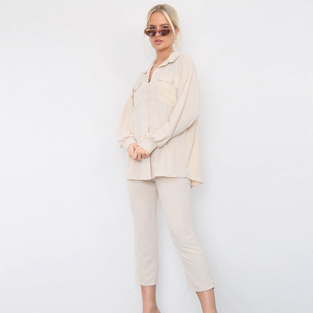 Shirt Capri Trouser Co-Ord Set Beige