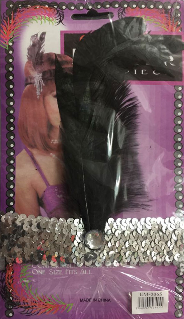 Wickedfun Silver Sequin Flapper Headband with Feathers