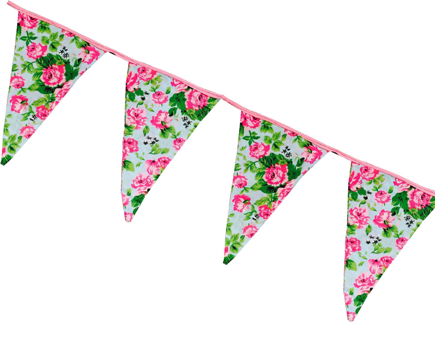 Sky Blue Bunting Flags w/ Pink Flowers