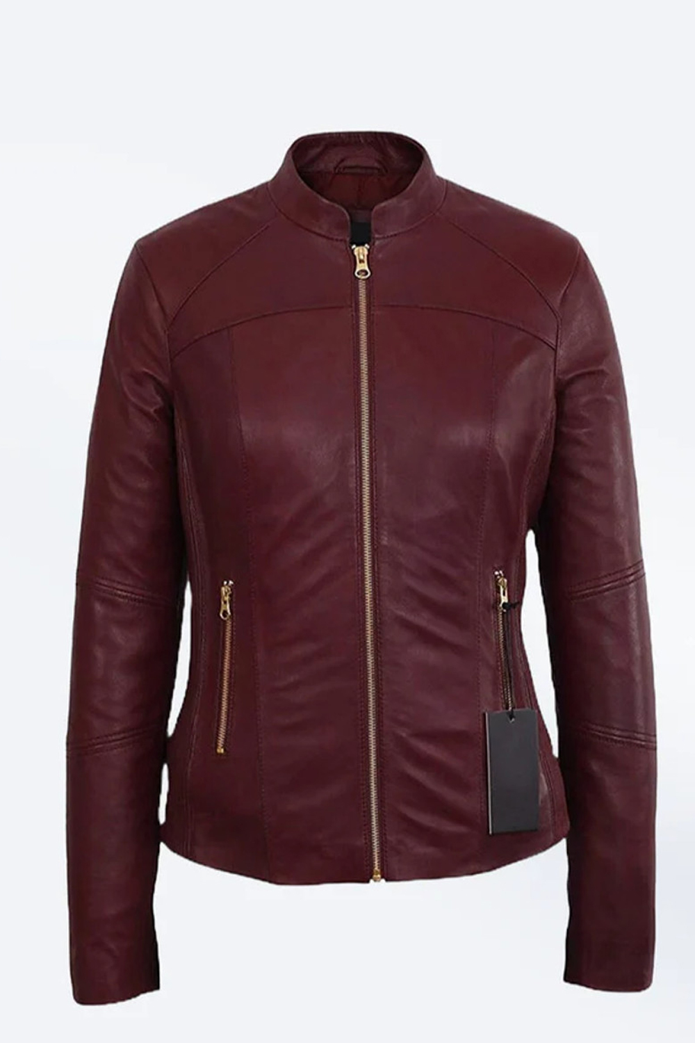 Sleek Bomber Leather Jacket with Mandarin Collar