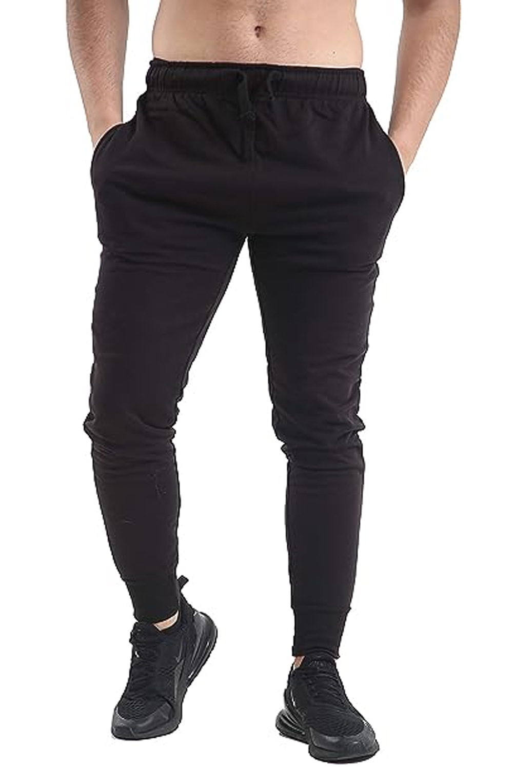 Slim Fits Jogging Bottom Sweatpants Fleece Ribbed Cuffed Ankle Size S-XXL Black