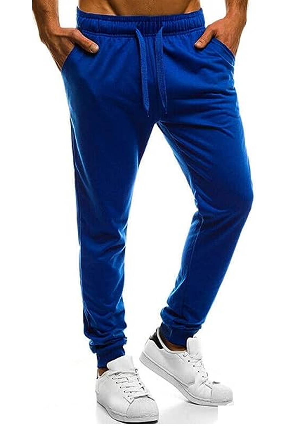 Slim Fits Jogging Bottom Sweatpants Fleece Ribbed Cuffed Ankle Size S-XXL Blue