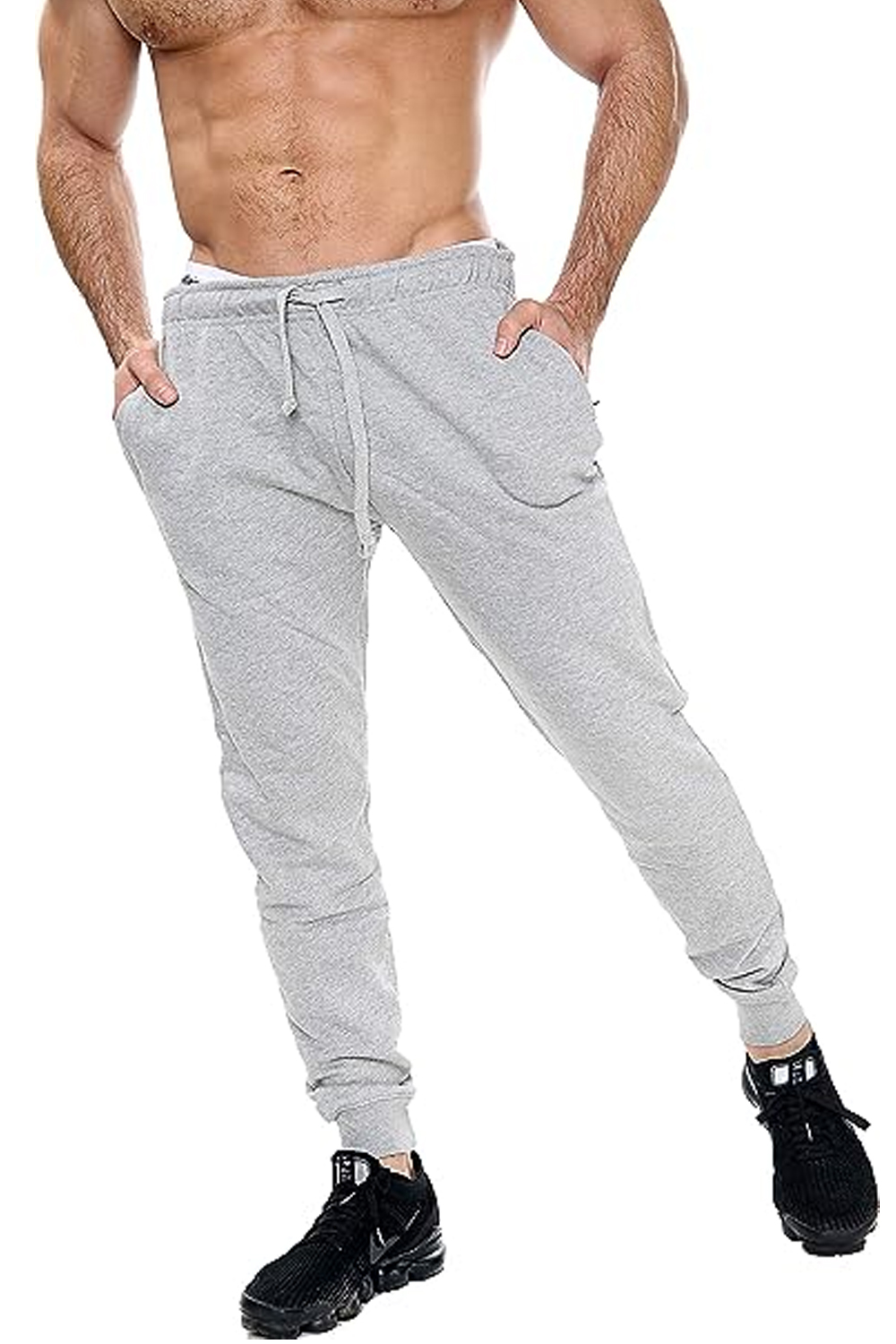 Slim Fits Jogging Bottom Sweatpants Fleece Ribbed Cuffed Ankle Size S-XXL Grey