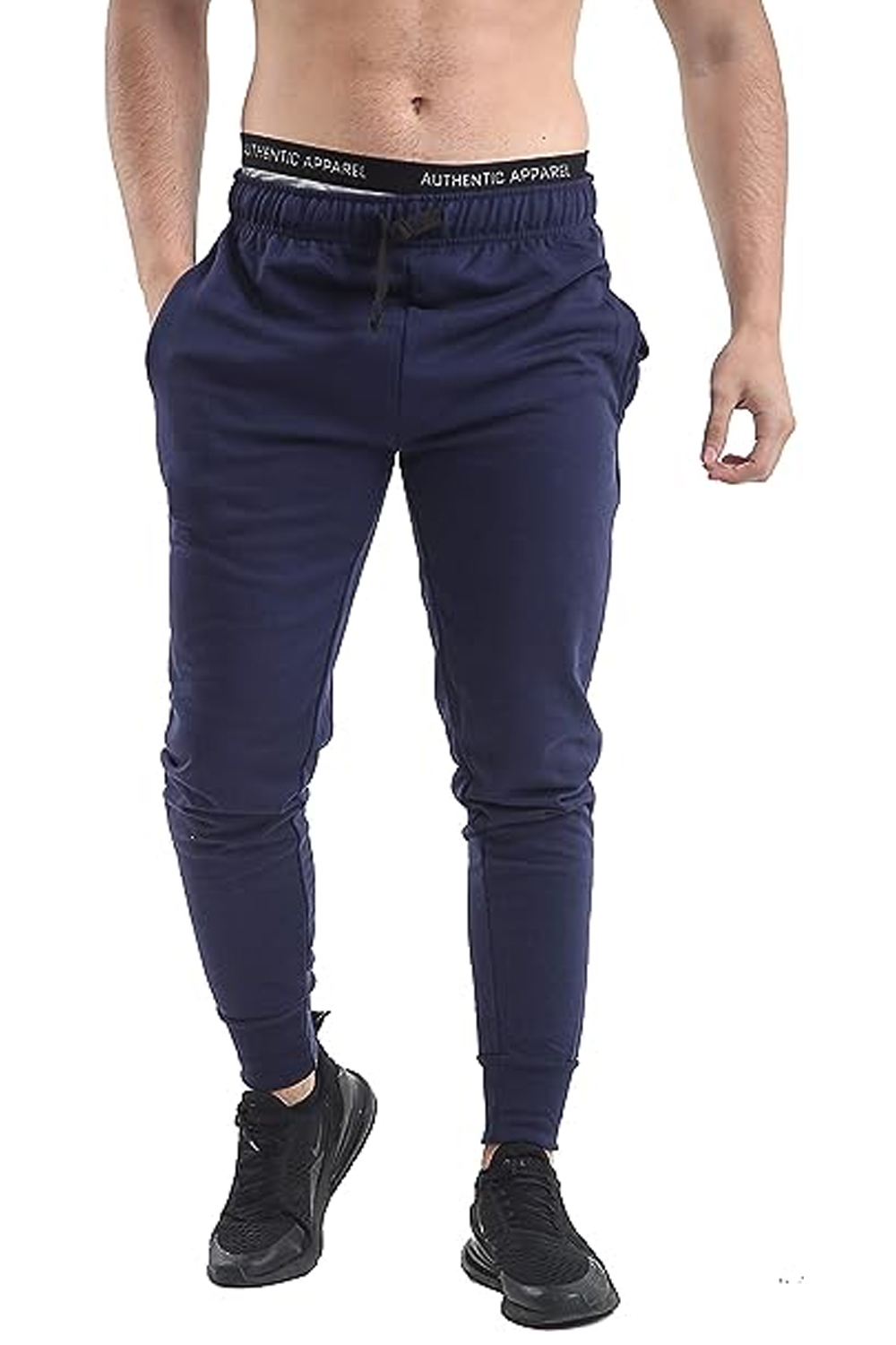 Slim Fits Jogging Bottom Sweatpants Fleece Ribbed Cuffed Ankle Size S-XXL Navy