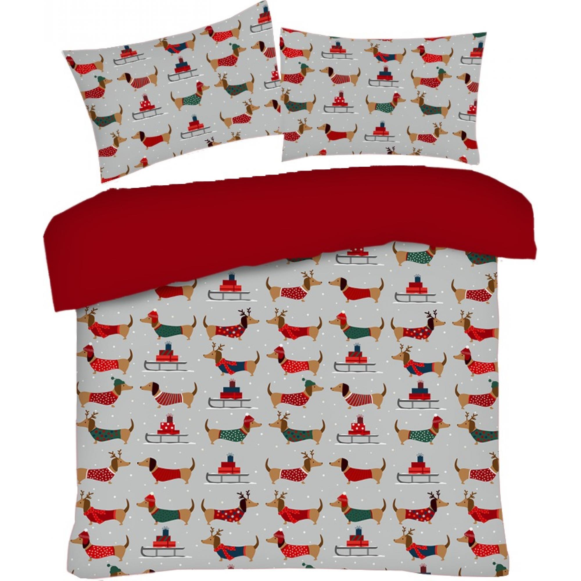 Snowy Sousage Dog Microfibre Xmas Duvet Set