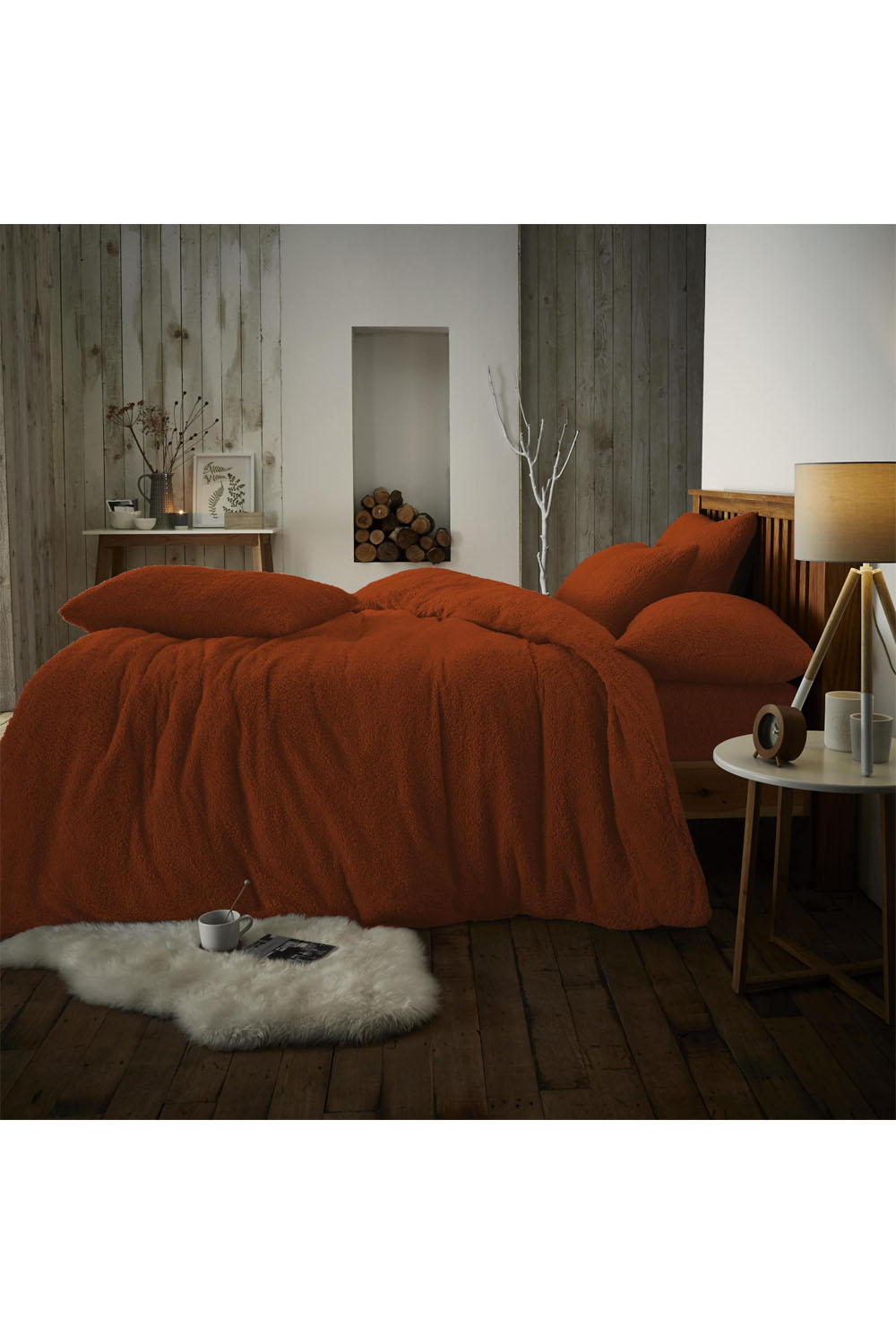 Soft Serenity Teddy Plain Duvet Set Burnt Orange