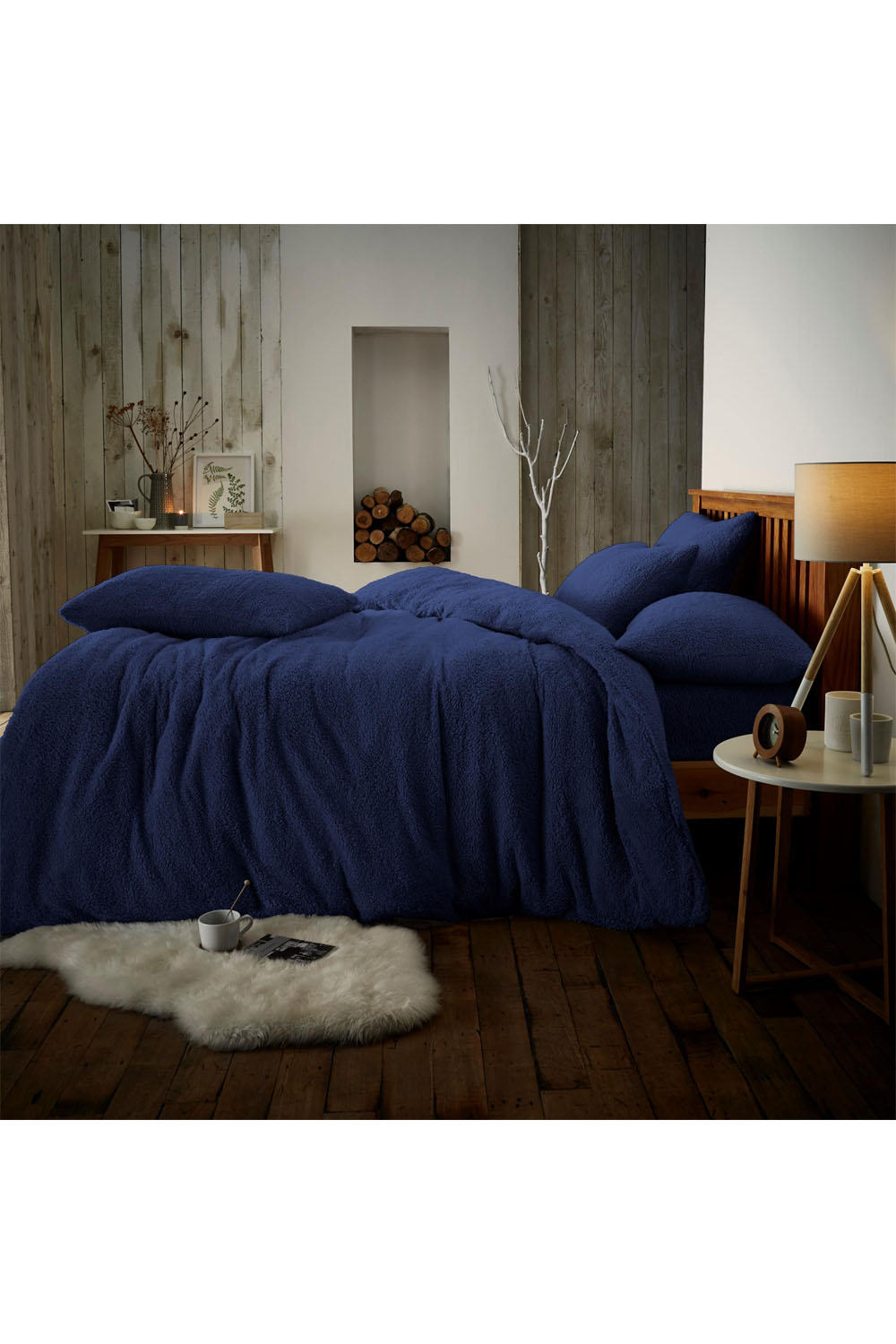 Soft Serenity Teddy Plain Duvet Set Navy