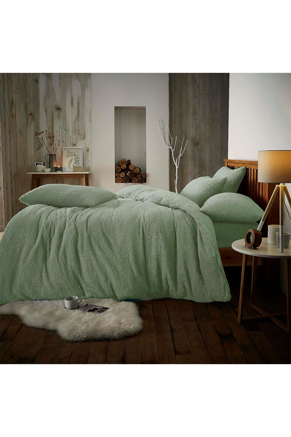 Soft Serenity Teddy Plain Duvet Set Sage Green