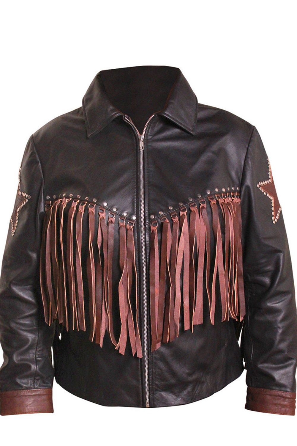 Star Fringe Leather Jacket for Women