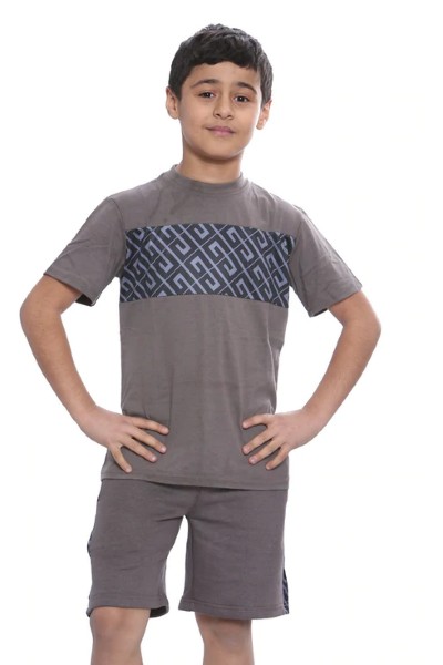 Steel Grey Kids Contrast Panel 2 Pieces T-Shirt & Short Set