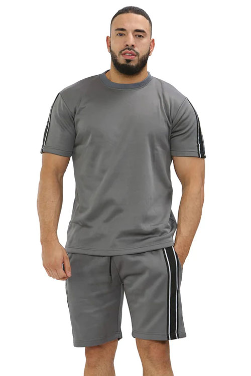 Steel Grey Men Polyester Fleece Short Set