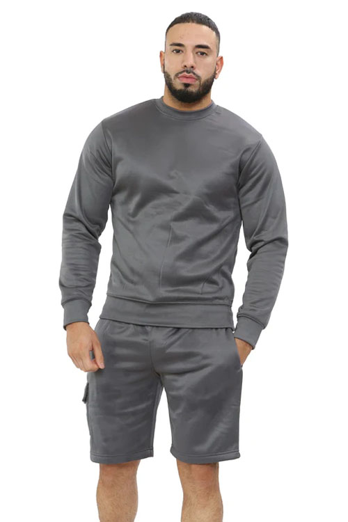 Steel Grey Mens polyester fleece with cargo pocket