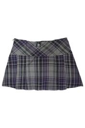 Crazy Chick Full Pleated Grey Red Lines Tartan Skirt (12 Inches)