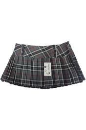 Crazy Chick Full Pleated Grey Red Lines Tartan Skirt (12 Inches)