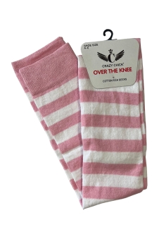 Crazy Chick Baby Pink and White OTK Stripe Socks