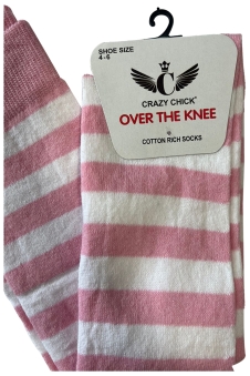 Crazy Chick Baby Pink and White OTK Stripe Socks
