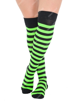 Crazy Chick Black and Green Stripe OTK Socks