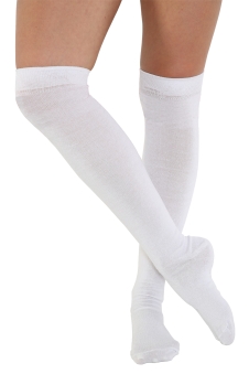 Crazy Chick Plain White OTK Socks (12 Pairs)