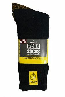3pk Men Work Socks with Yellow Heel