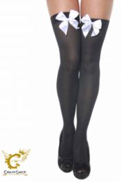 Thigh High Stockings Black With White Bow