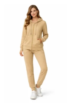 Active Star Ladies Dark Oyster Zipper Hoodie Trousers Set